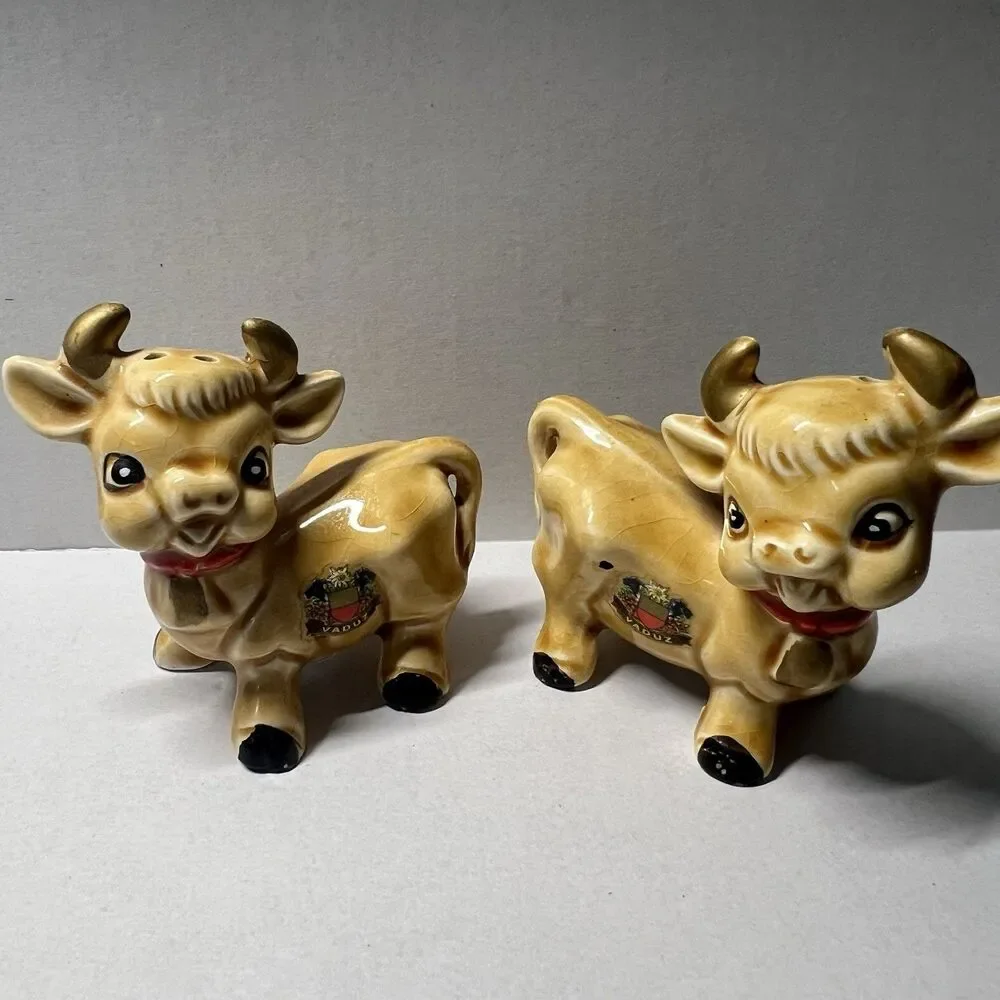 Vintage Cow Salt and Pepper Shakers Goebel Style Vaduz Liechtenstein Souvenir